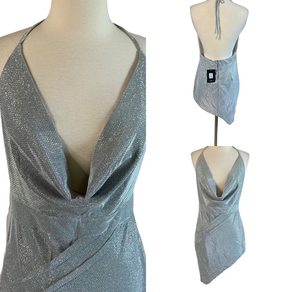 Fashion Nova Twinkle In Her Eye Mini Dress Size Medium Asymmetrical Fully Lined - Picture 3 of 8